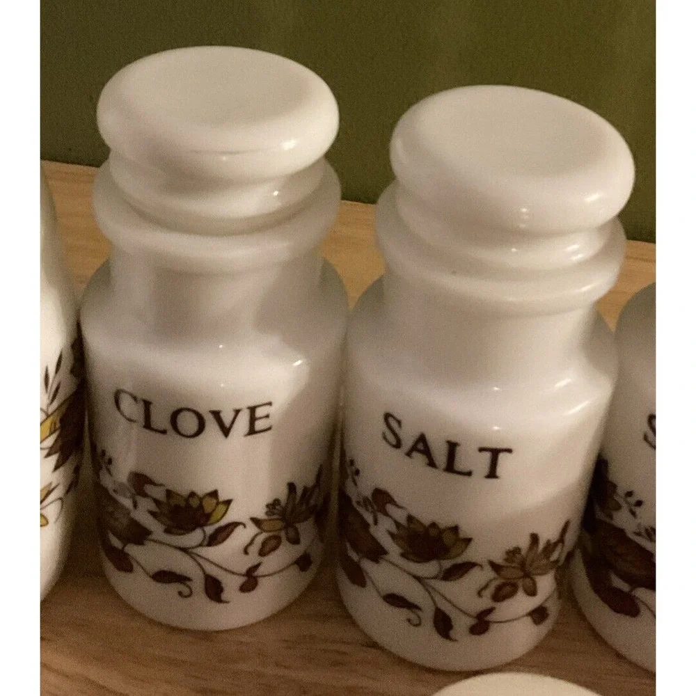 Vintage 10 Piece Milk Glass Cruets, Salt And Pepper Shakers‎ And Spice Jars
